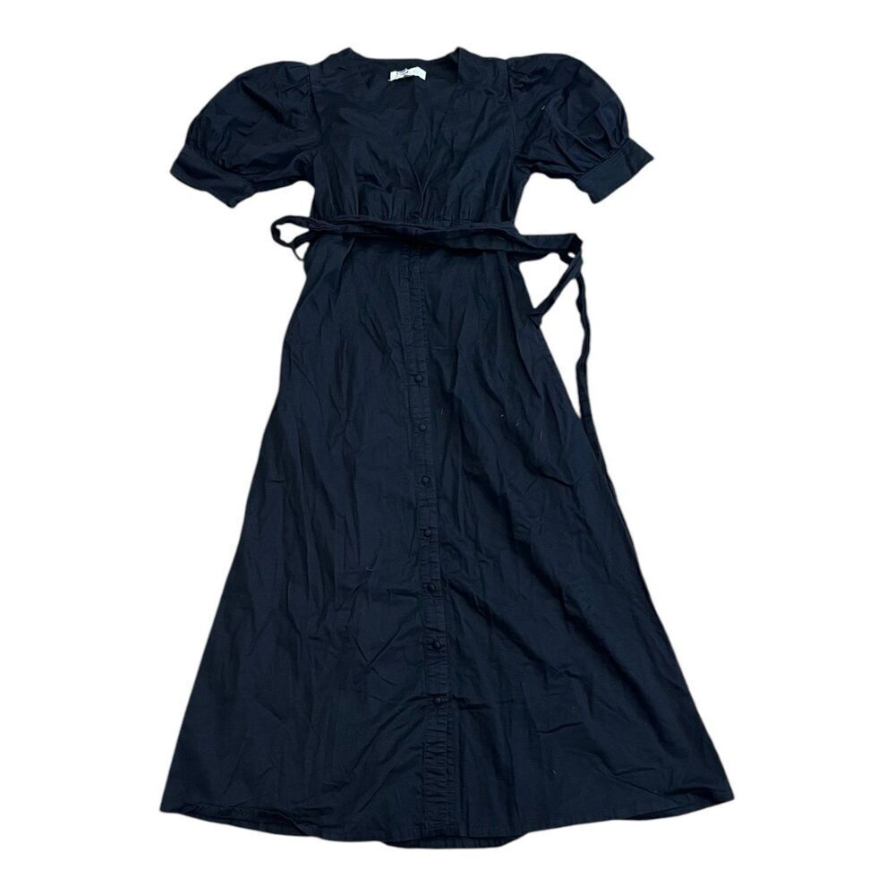 Love, Whit by Whitney Port Black Cotton Puff Sleeve Midi Shirt Dress M